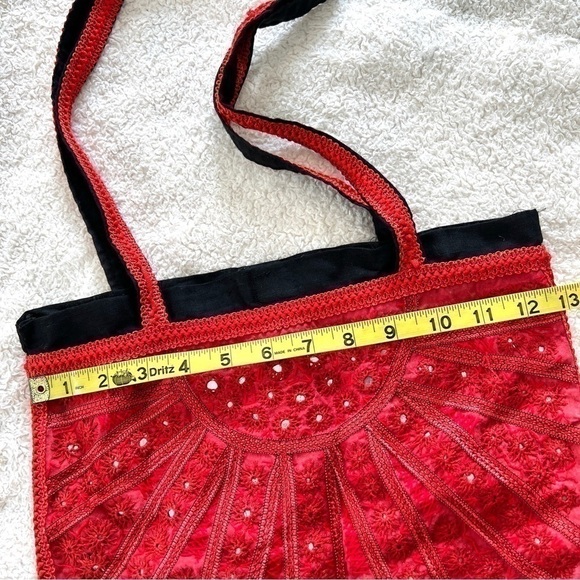 Handmade Red & Black Micro Mirror Boho Witchy Tote Bag - Picture 11 of 11